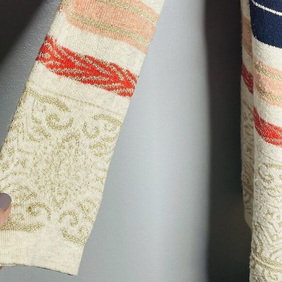 Tulle women’s Angora blend small abstract print multicolor open front cardigan - Picture 4 of 6